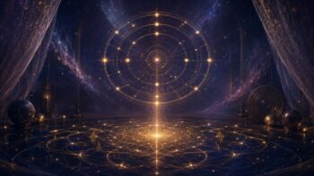 Leuchtende kosmische Chartsignatur mit goldenen Linien und Sternenlicht als Symbol für Muster im Geburtshoroskop