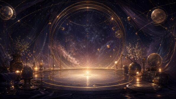 Leerer goldener Horoskopraum im Sternenhimmel als Symbol für ein leeres Haus im Geburtshoroskop