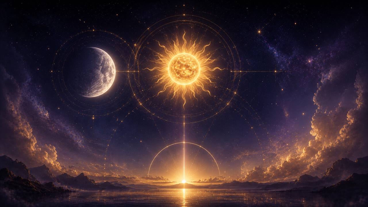 Symbolisches Titelbild zum Artikel: Sonne, Mond und Aszendent: Die wichtigste Trias deines Horoskops