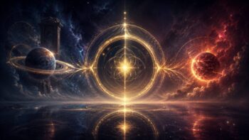 Kosmische Planetenachse mit leuchtendem astrologischem Kreis