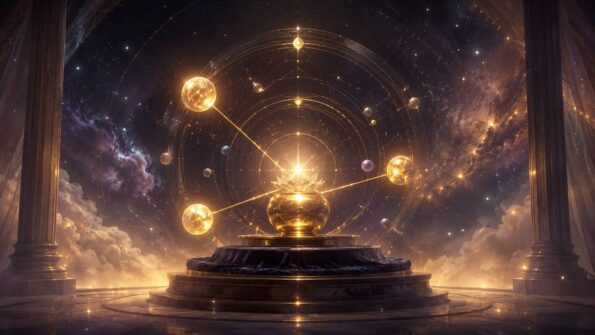 Leuchtendes kosmisches Orakel mit Planeten und Sternenhimmel