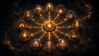 Astrologischer Kreis mit verbundenen Lebensbereichen als Symbol für Häuserherrscher im Geburtshoroskop