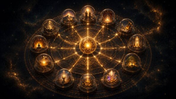 Astrologischer Kreis mit verbundenen Lebensbereichen als Symbol für Häuserherrscher im Geburtshoroskop