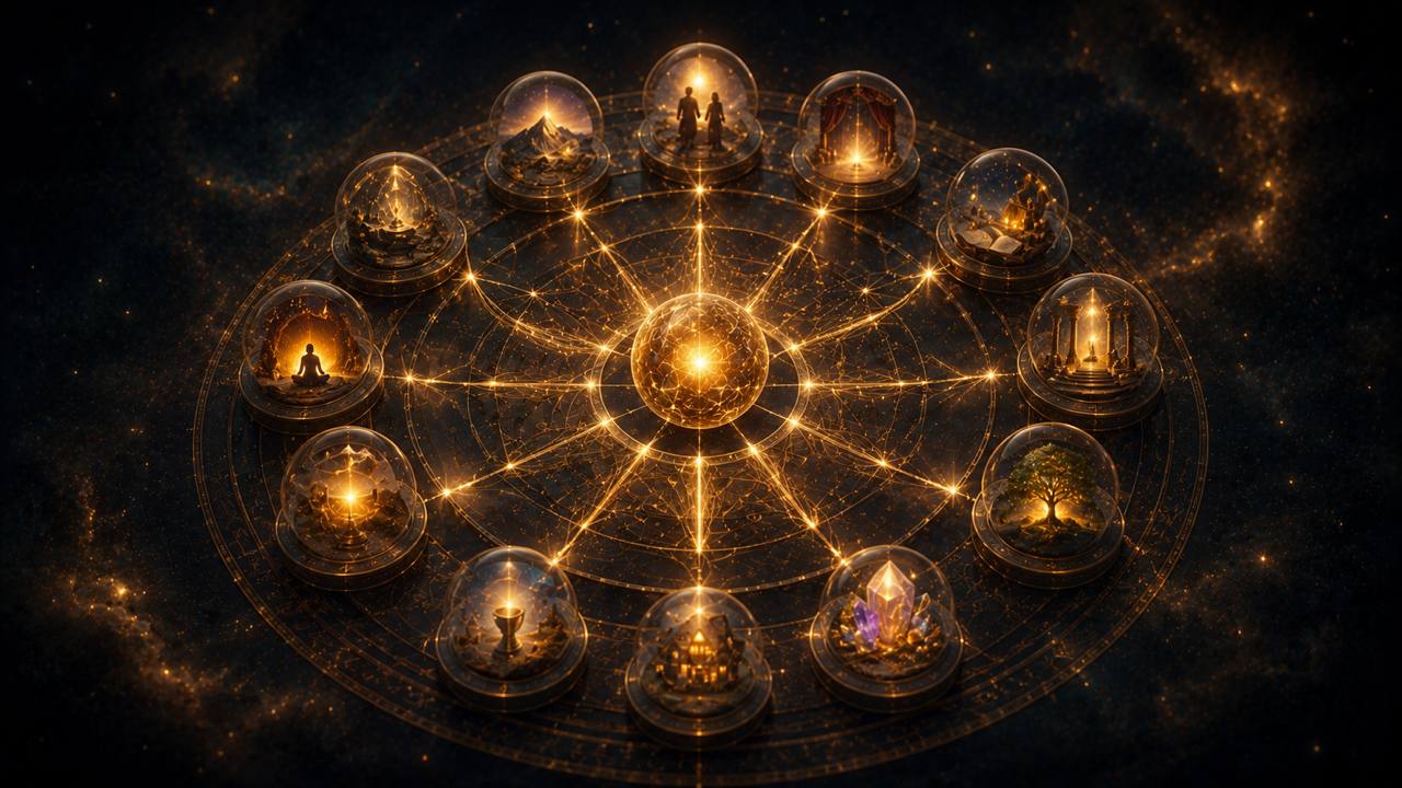 Astrologischer Kreis mit verbundenen Lebensbereichen als Symbol für Häuserherrscher im Geburtshoroskop