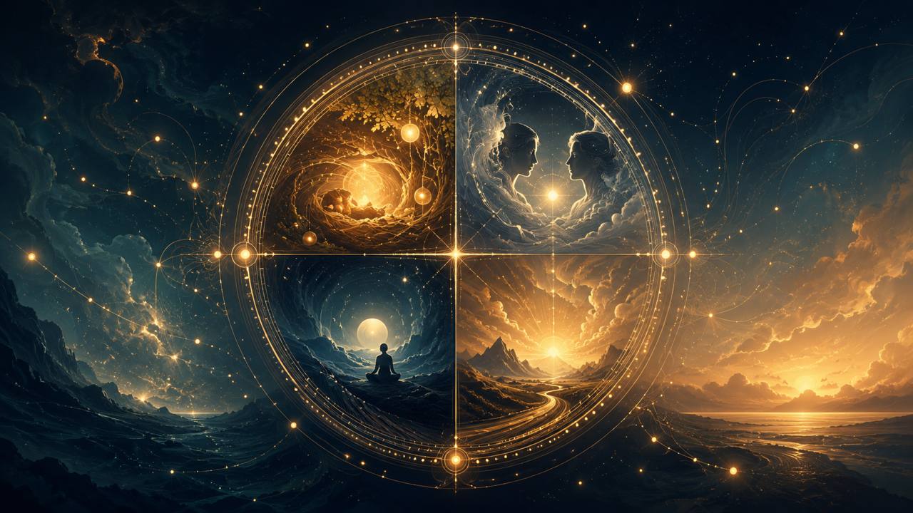 Kosmische Illustration zu Quadranten im Geburtshoroskop: Wie Lebensbereiche einen Schwerpunkt bilden