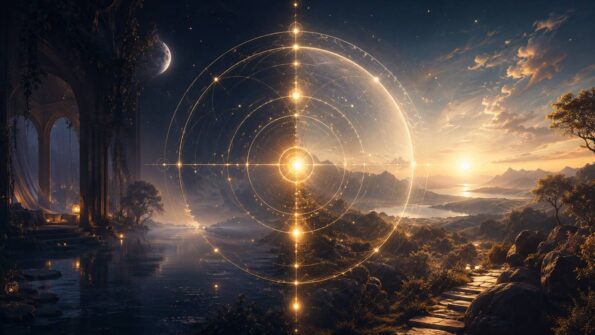 Kosmische Illustration zu Hemisphären im Geburtshoroskop: Innenwelt, Außenwelt und persönlicher Fokus