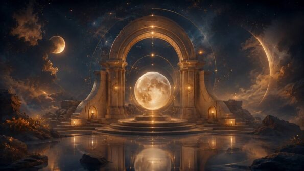 Kosmische Illustration zu Mond-Saturn-Aspekte im Geburtshoroskop: Emotionale Sicherheit und innere Reife