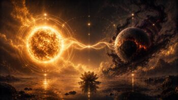 Kosmische Illustration zu Sonne-Pluto-Aspekte im Geburtshoroskop: Identität, Tiefe und Wandlungskraft