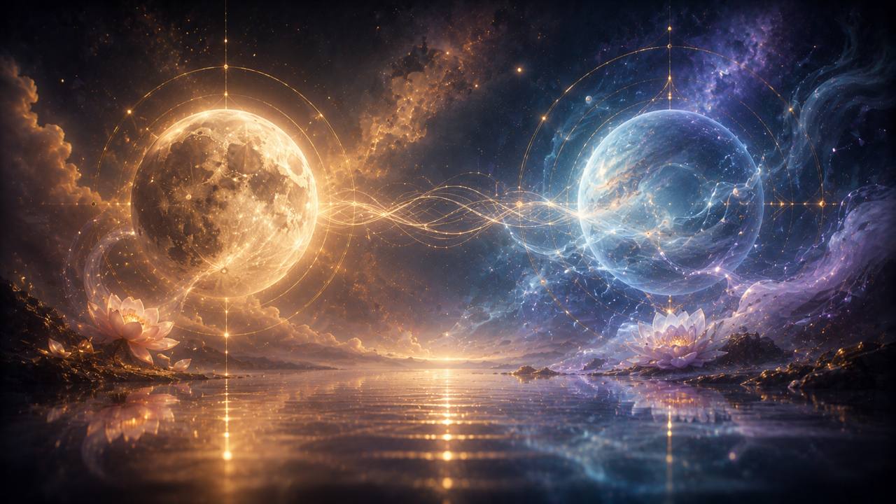 Kosmische Illustration zu Mond-Neptun-Aspekte im Geburtshoroskop: Sensibilität, Sehnsucht und emotionale Grenzen
