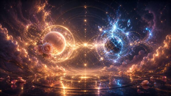 Kosmische Illustration zu Venus-Uranus-Aspekte im Geburtshoroskop: Freiheit, Anziehung und eigene Beziehungsform